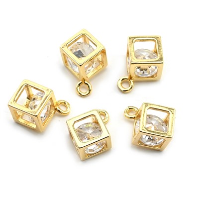 Подвеска фианит в кубе 6*6мм, золотистая