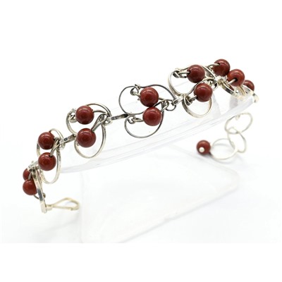 Браслет яшма красная в посеребрении, 17см.