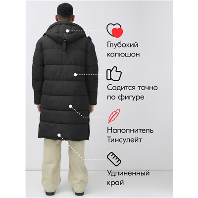 Парка MTFORCE мужская зимняя модная удлиненная спортивная черного цвета 2416_1Ch
