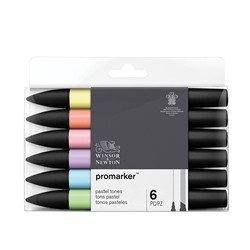 Набор художественных маркеров двухсторонних Winsor&Newton "Pro", пулевидный/скошенный, 2мм/7мм, 06цв., пастельные оттенки