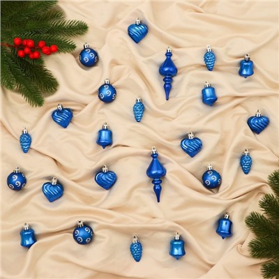 Ёлочные игрушки «Весёлый завиток», новогодние, набор 24 шт., 4 см, синий