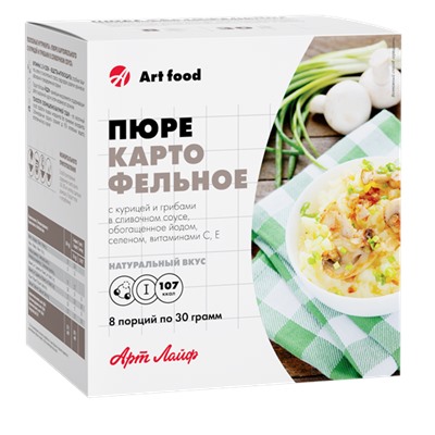 Пюре картофельное с курицей и грибами в сливочном соусе, 8 порций по 30 г