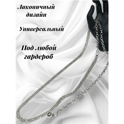 Пояс женский цепочка  дорожка со стразами трех рядная цвет серебро модель 12