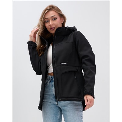 Ветровка спортивная женская с капюшоном softshell черного цвета 9566Ch