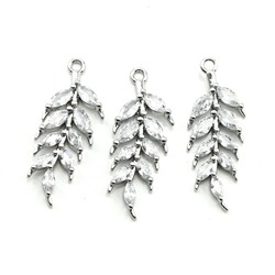 Подвеска Ветка 10*27мм с фианитами, серебристая