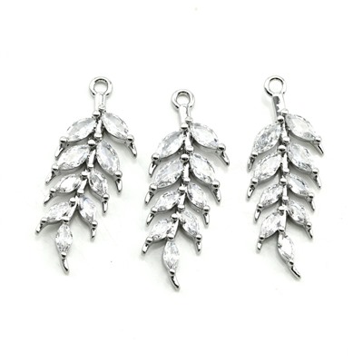 Подвеска Ветка 10*27мм с фианитами, серебристая