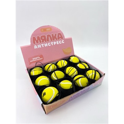 Мялка - антистресс на резинке «Tennis ball», шоу-бокс 12 шт.