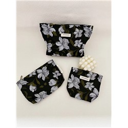 Retro capacious cosmetic bag, handheld organizer bag to go out, liner, flowered
