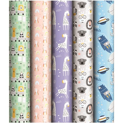 Бумага упаковочная 70*100см ArtSpace Забавные персонажи 90г/м2 ассорти 5 диз М100_40606/Росси