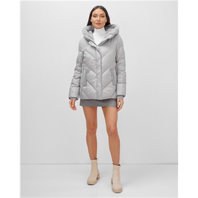 Куртка зимняя женская из овчина стильная и модная серого цвета 7348Sr