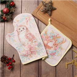 Набор кухонный «Сказочные звери» варежка-прихватка 20×28 см, прихватка 19×19 см,100% хлопок