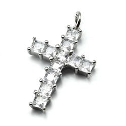 Подвеска Крест 16*23мм с фианитами цв.хрусталь, серебристая