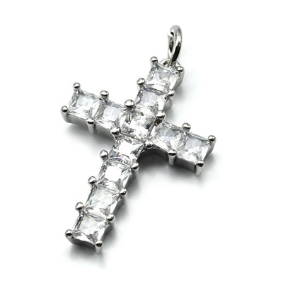Подвеска Крест 16*23мм с фианитами цв.хрусталь, серебристая