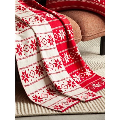 Плед из хлопка с новогодним рисунком Frostwork из коллекции New Year Essential, 130x180 см