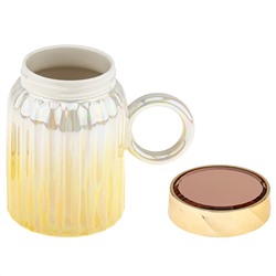 Кружка фарфоровая "Оазис перламутр" 520мл, д9,2см h12,2см, глянцевая глазурь, цвет - лимонный, пластмассовая, винтовая крышка, герметичная, с силиконовым уплотнителем, д/горла 6,4см, д/основания 8,7см, в подарочной коробке (Китай)