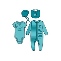 Комплект детский мальчика: боди, комбинезон, нагрудник, чепчик