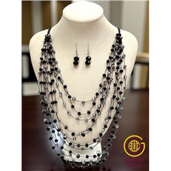 Комплект бижутерии "Хрустальная россыпь" , цвет черный с серебристым