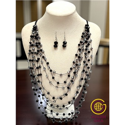 Комплект бижутерии "Хрустальная россыпь" , цвет черный с серебристым