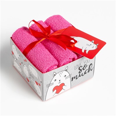 Набор махровых полотенец "Love you so mush" 30х30 см - 3 шт, хлопок 340гр/м2