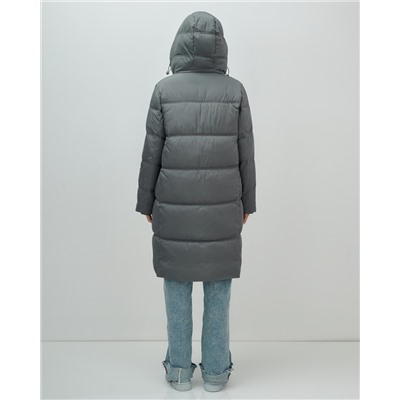 Пальто зимнее утепленное с капюшоном женское темно-серого цвета 7618TC