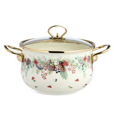 КАСТРЮЛЯ ЭМАЛИРОВАННАЯ AGNESS СО СТЕКЛЯННОЙ КРЫШКОЙ СЕРИЯ "CELEBRATION", 3.6 Л, 22*13 СМ