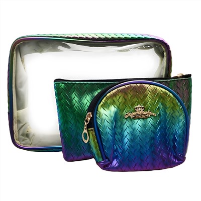 Kristaller Набор женских косметичек Chameleon Knitted rope pattern 3 in 1, сине-зеленый перламутр