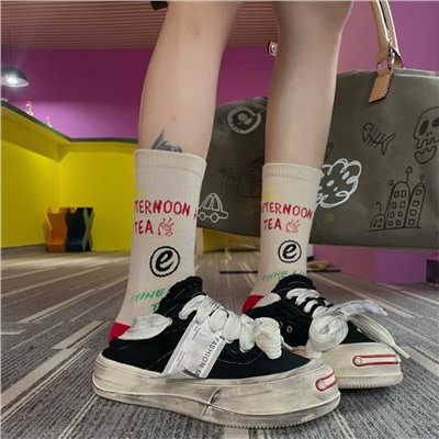 Genuine design cotton knee socks for men and women, mid-length, internet celebrity