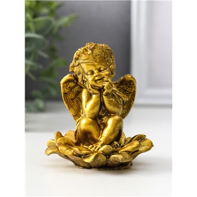 Фигурка гипс «Ангел на цветке», 8.5×7.5×7 см, золото