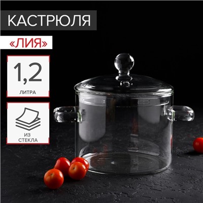 Кастрюля Magistro «Лия», 1.2 л, 20×14 см, жаропрочное стекло, прозрачная