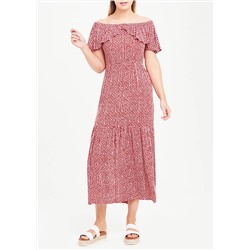 Red Dot Print Bardot Maxi Dress