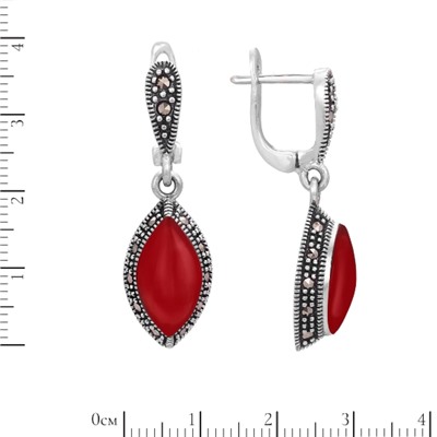 Серьги 'Маркиз' с кораллом и марказитами ТАСН.268КЛN