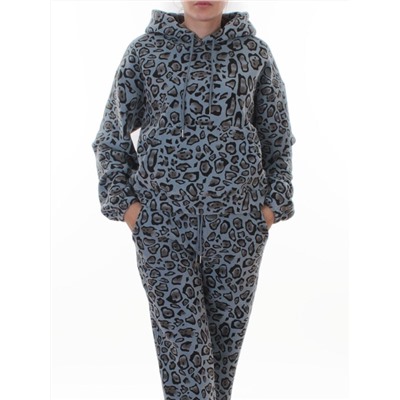003 LT. BLUE/LEOPARD Костюм спортивный зимний женский (95% хлопок, 5% полиэстер)