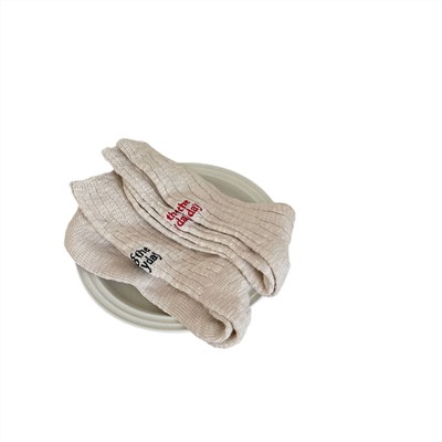 Retro Japanese woolen demi-season beige knee socks for men and women, mid-length