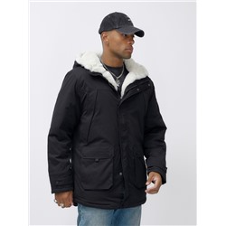 Парка мужская зимняя удлиненная с мехом черного цвета 8753Ch
