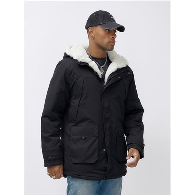 Парка мужская зимняя удлиненная с мехом черного цвета 8753Ch