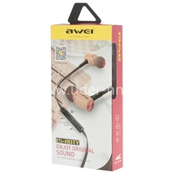 Наушники MP3/MP4 AWEI (ES-80TY) ДЕРЕВО красные