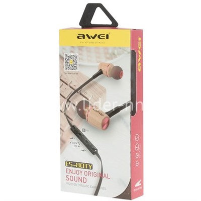 Наушники MP3/MP4 AWEI (ES-80TY) ДЕРЕВО красные