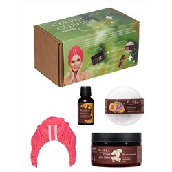 Набор подарочный в коробке "Секрет сияния" (бомбочка, скраб,масло косметическое,чалма)