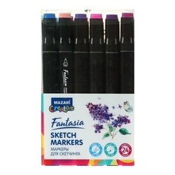Набор двухсторонних маркеров для скетчинга Mazari Fantasia, Flowers colors (цветочная гамма), 24 цвета
