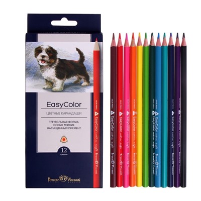Карандаши цветные 12 цветов BrunoVisconti Easycolor, трёхгранные, особо мягкие