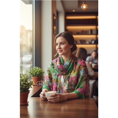 Шарф шифоновый с цветочным принтом Арт 0981/7