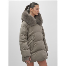 Куртка зимняя женская с мехом и капюшоном тренд коричневого цвета 7737K