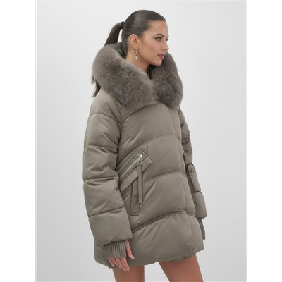 Куртка зимняя женская с мехом и капюшоном тренд коричневого цвета 7737K