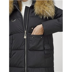 Куртка женская зимняя с мехом енот премиум класса черного цвета 3146Ch