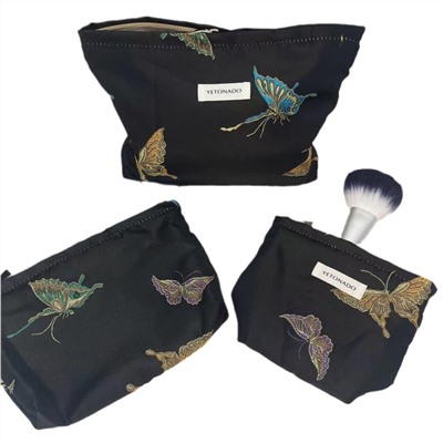 Capacious three dimensional cosmetic bag, liner, organizer bag, small clutch bag, Chinese style, with embroidery