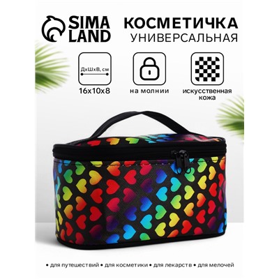 Косметичка - сундучок на молнии, на подкладке, с ручкой, с рисунком, чёрная