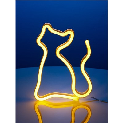 Неоновая вывеска «Кошка» 16 × 23 см, батарейки ААх3 (не в комплекте), USB, свечение тёплое белое