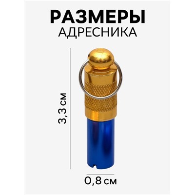 Адресник-капсула под записку, 0,8 х 3,3 см (фасовка 6 шт), микс цветов