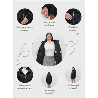 Куртка зимняя женская классическая с капюшоном черного цвета 7671Ch