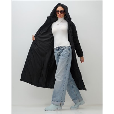 Пальто зимнее утепленное с капюшоном женское черного цвета 7729Ch